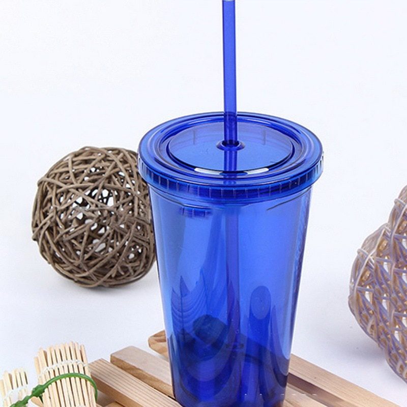 NEW 500ml Clear Tumbler with Straw Reusable Transparent Double-layer Water bottle For Coffee milk DIY Smoothie Cup Drinkware