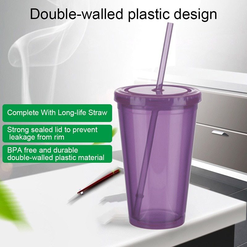 NEW 500ml Clear Tumbler with Straw Reusable Transparent Double-layer Water bottle For Coffee milk DIY Smoothie Cup Drinkware