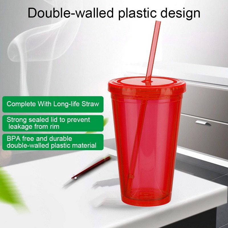 NEW 500ml Clear Tumbler with Straw Reusable Transparent Double-layer Water bottle For Coffee milk DIY Smoothie Cup Drinkware