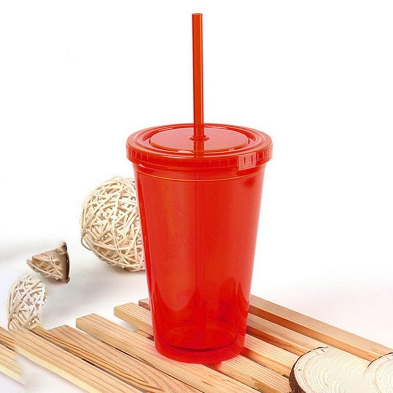 NEW 500ml Clear Tumbler with Straw Reusable Transparent Double-layer Water bottle For Coffee milk DIY Smoothie Cup Drinkware