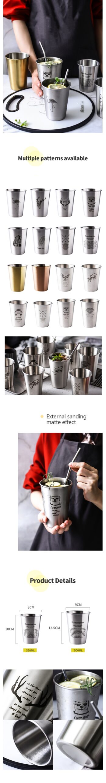 NEW Stainless Steel Mugs Metal Travel Mug Tumbler Pint Free LOGO Cups Outdoor Camping Drinking Coffee Tea Beer Promotion