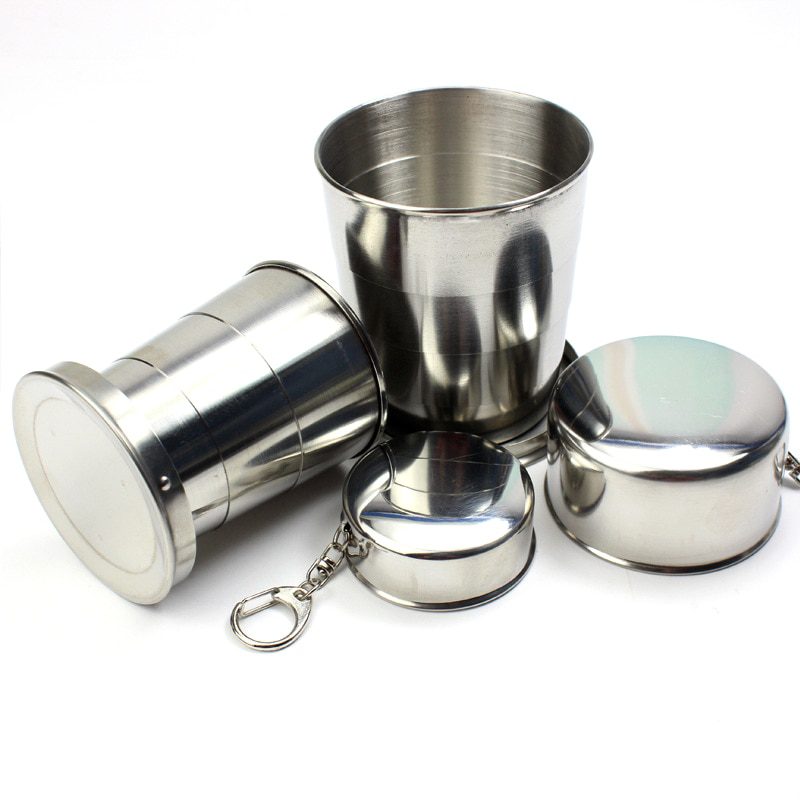 NEW Stainless Steel Folding Cup Portable Outdoor Travel Camping Telescopic Cup with Keychain Water Coffee Handcup