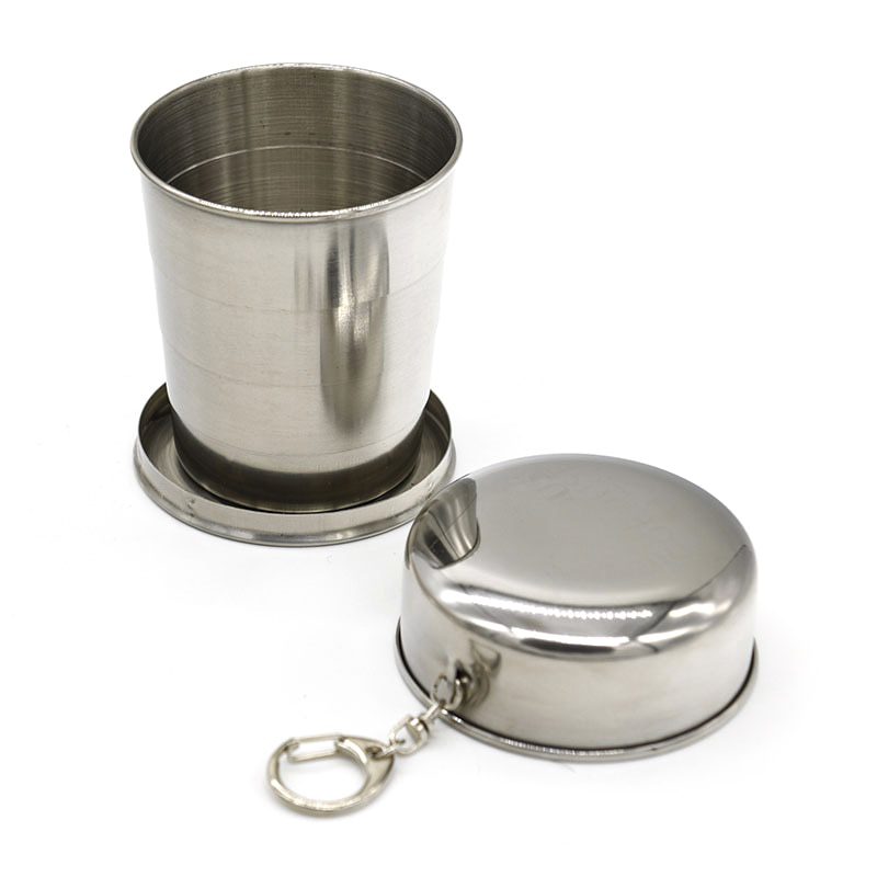 NEW Stainless Steel Folding Cup Portable Outdoor Travel Camping Telescopic Cup with Keychain Water Coffee Handcup