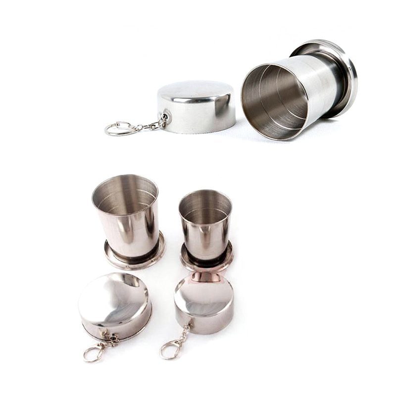 NEW Stainless Steel Folding Cup Portable Outdoor Travel Camping Telescopic Cup with Keychain Water Coffee Handcup