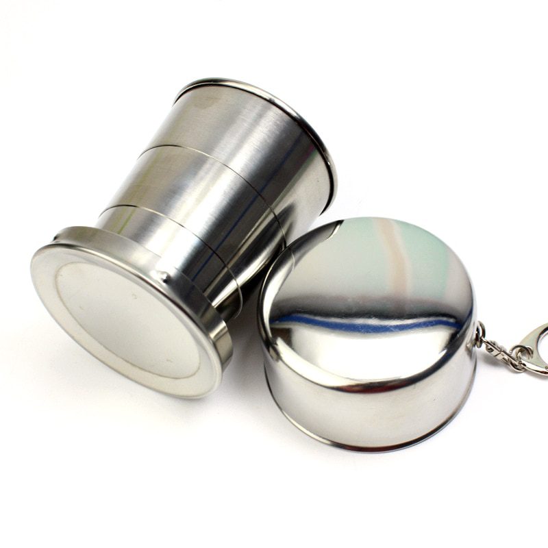 NEW Stainless Steel Folding Cup Portable Outdoor Travel Camping Telescopic Cup with Keychain Water Coffee Handcup