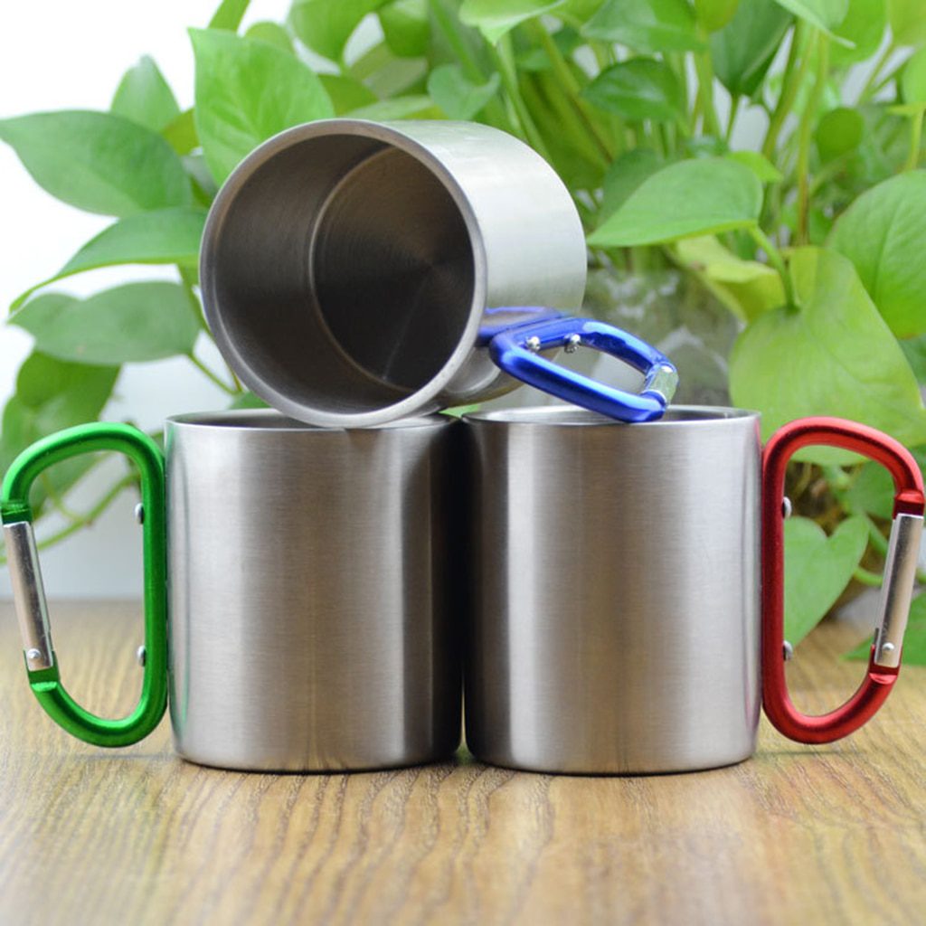 NEW Camping Mug Carabiner Lock Metal Outdoor Backpacking Travel Cups Beer Coffee For Climbing