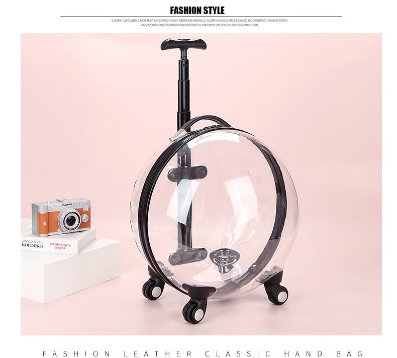 NEW Transparent Capsule Pet Travel Trolley for Puppies Dogs Cat Carriers Bag with Trolley Wheel