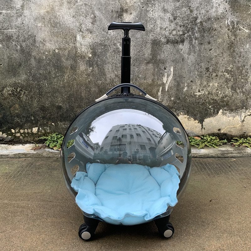 NEW Transparent Capsule Pet Travel Trolley for Puppies Dogs Cat Carriers Bag with Trolley Wheel