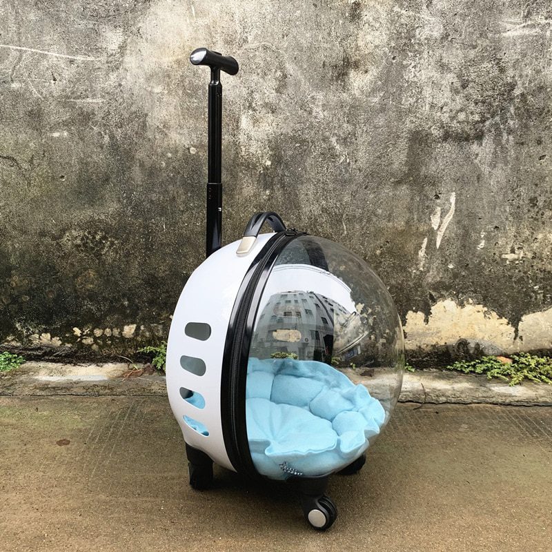 NEW Transparent Capsule Pet Travel Trolley for Puppies Dogs Cat Carriers Bag with Trolley Wheel