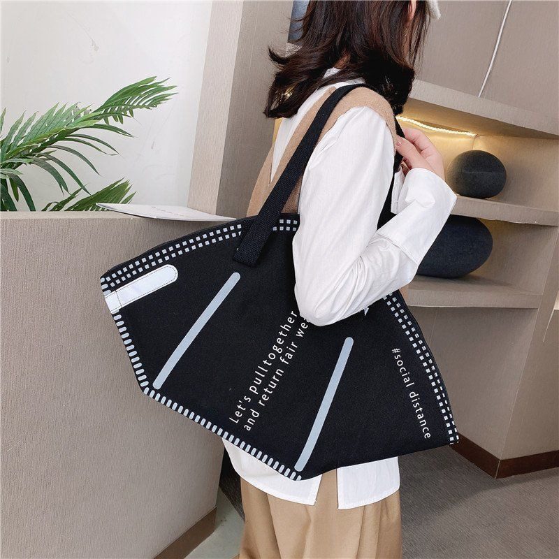 NEW New Fashion Women Large Mask Shopping Bag Canvas Shoulder Bag Home Storage Bag Luxury Handbag Tote Bag