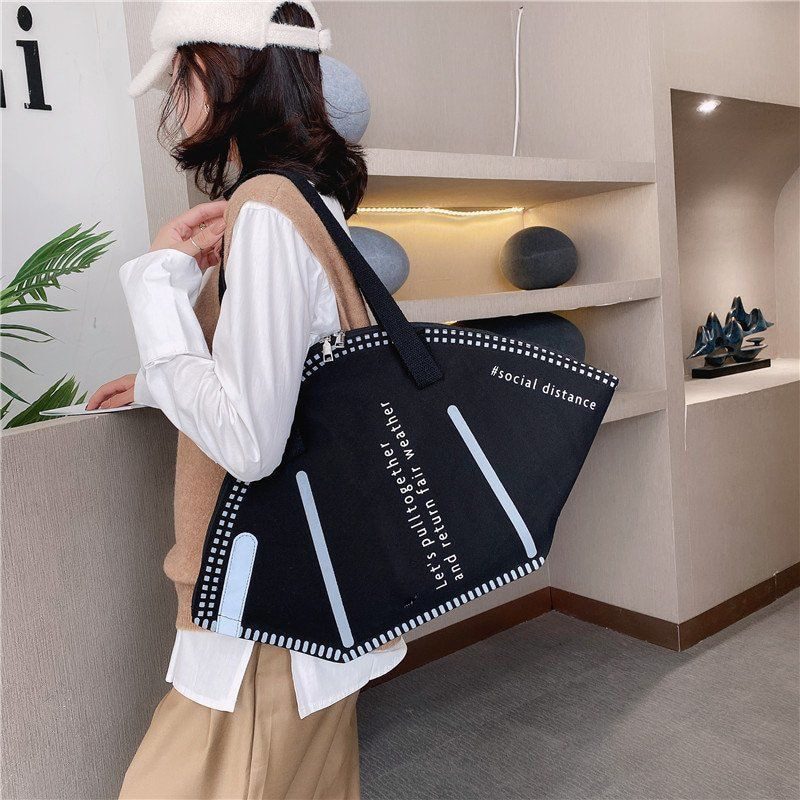 NEW New Fashion Women Large Mask Shopping Bag Canvas Shoulder Bag Home Storage Bag Luxury Handbag Tote Bag