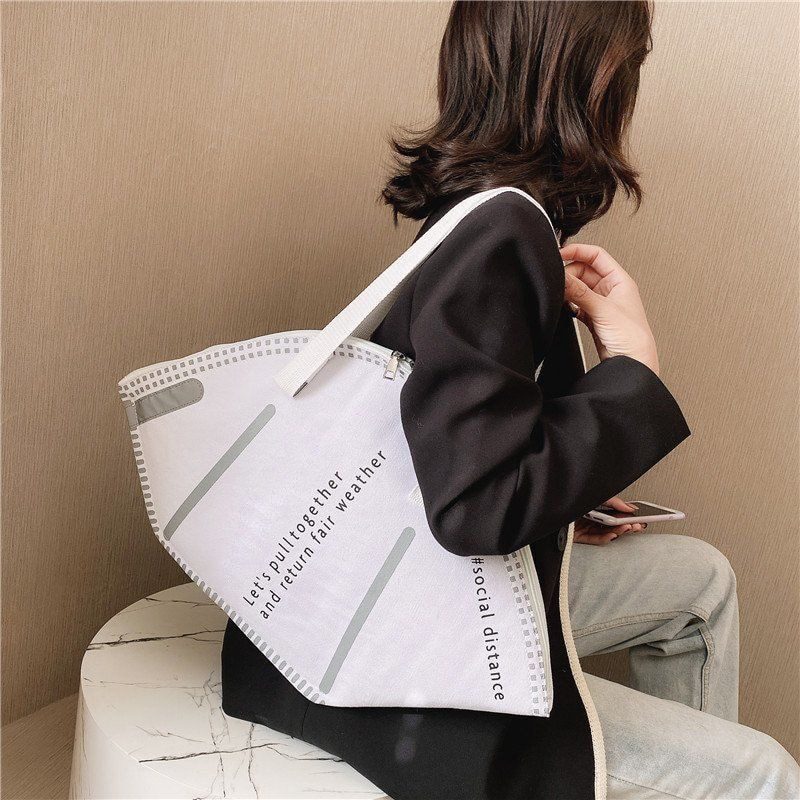 NEW New Fashion Women Large Mask Shopping Bag Canvas Shoulder Bag Home Storage Bag Luxury Handbag Tote Bag