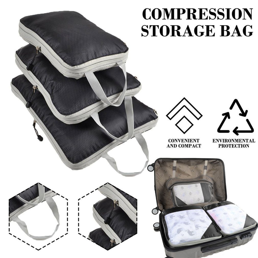 NEW Hot 3pcs/set Compressible Storage Bag Set Compression Packing Cube Travel Luggage Organizer Foldable Travel Bag Organizer