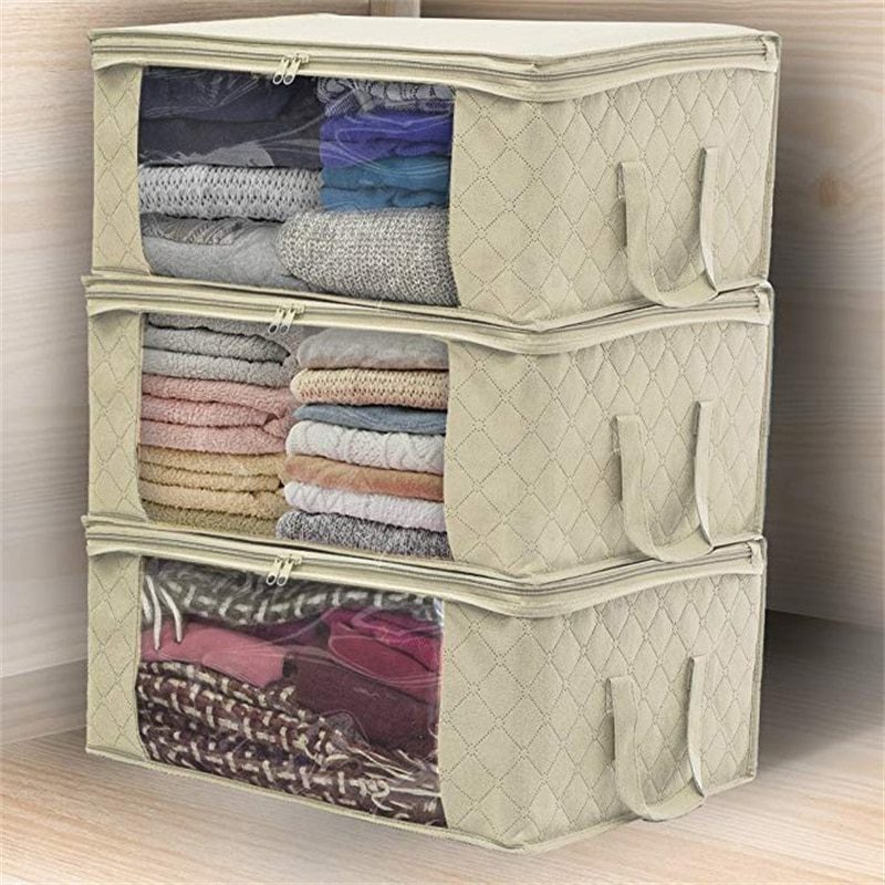 NEW Non-woven Wardrobe Storage Quilted Bag Clothing Finishing Box Dust-proof Folding Box Home Organization Clothes Underbed Hand