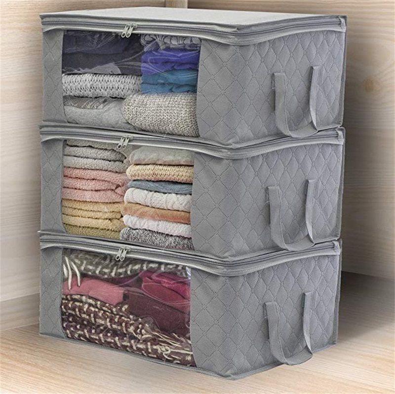 NEW Non-woven Wardrobe Storage Quilted Bag Clothing Finishing Box Dust-proof Folding Box Home Organization Clothes Underbed Hand