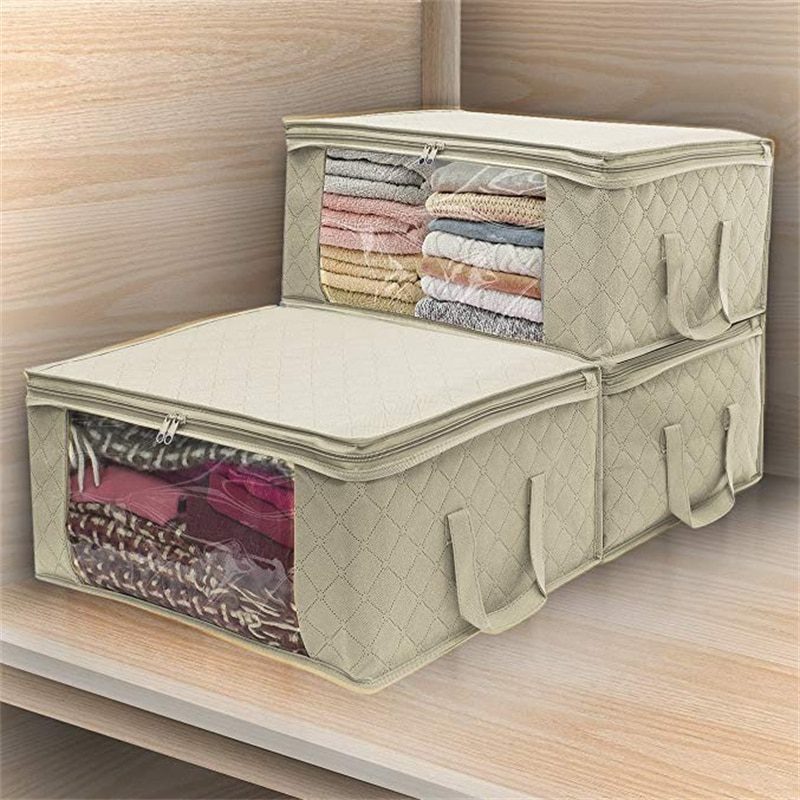 NEW Non-woven Wardrobe Storage Quilted Bag Clothing Finishing Box Dust-proof Folding Box Home Organization Clothes Underbed Hand