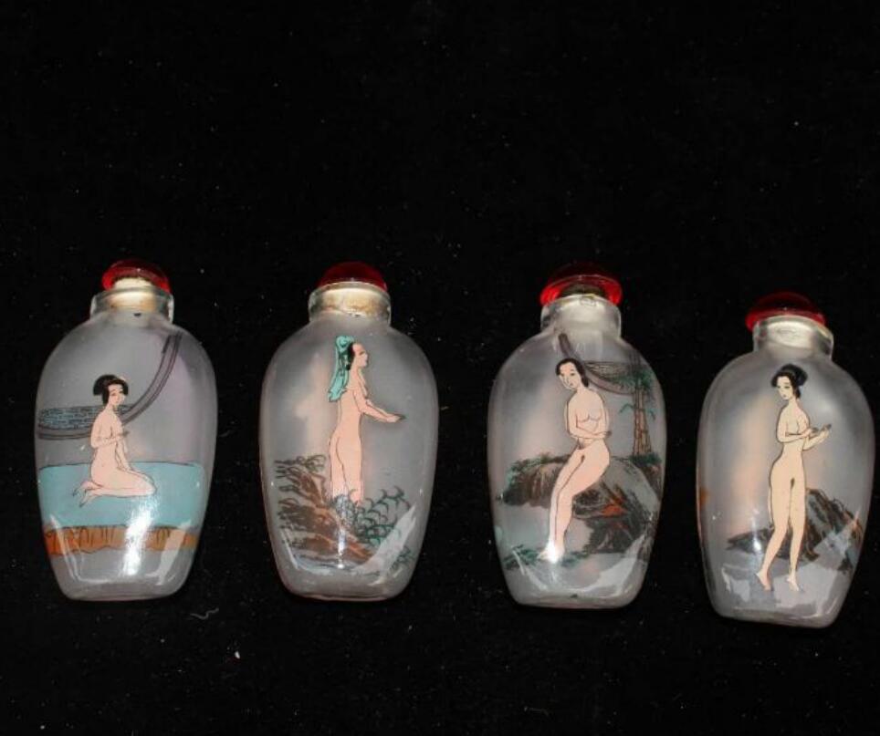 China Coloured glaze Naked female picture snuff bottle A set