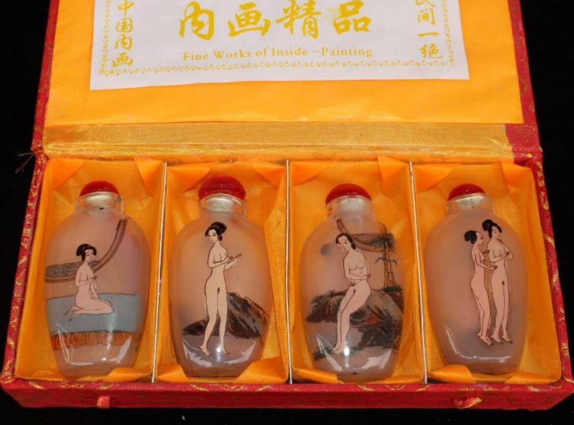 China Coloured glaze Naked female picture snuff bottle A set