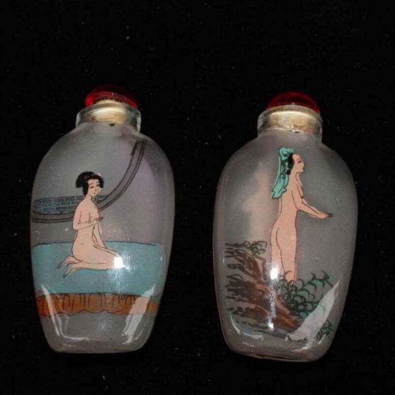 China Coloured glaze Naked female picture snuff bottle A set