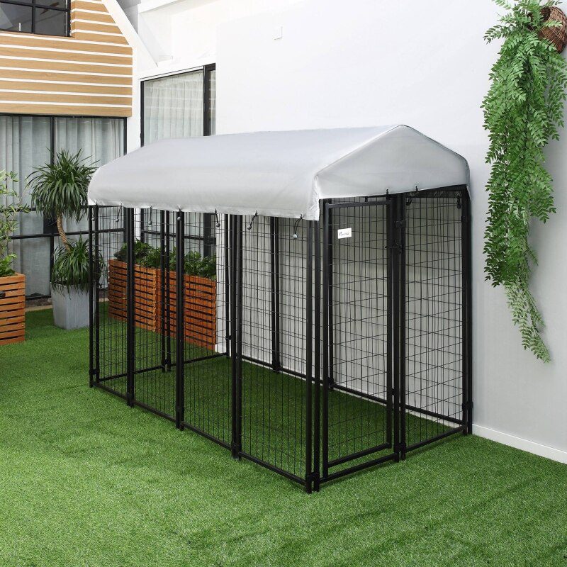 96" x 46" Outdoor Galvanized Metal Dog Kennel Playpen with UV and Water Resistant Tarp Cover