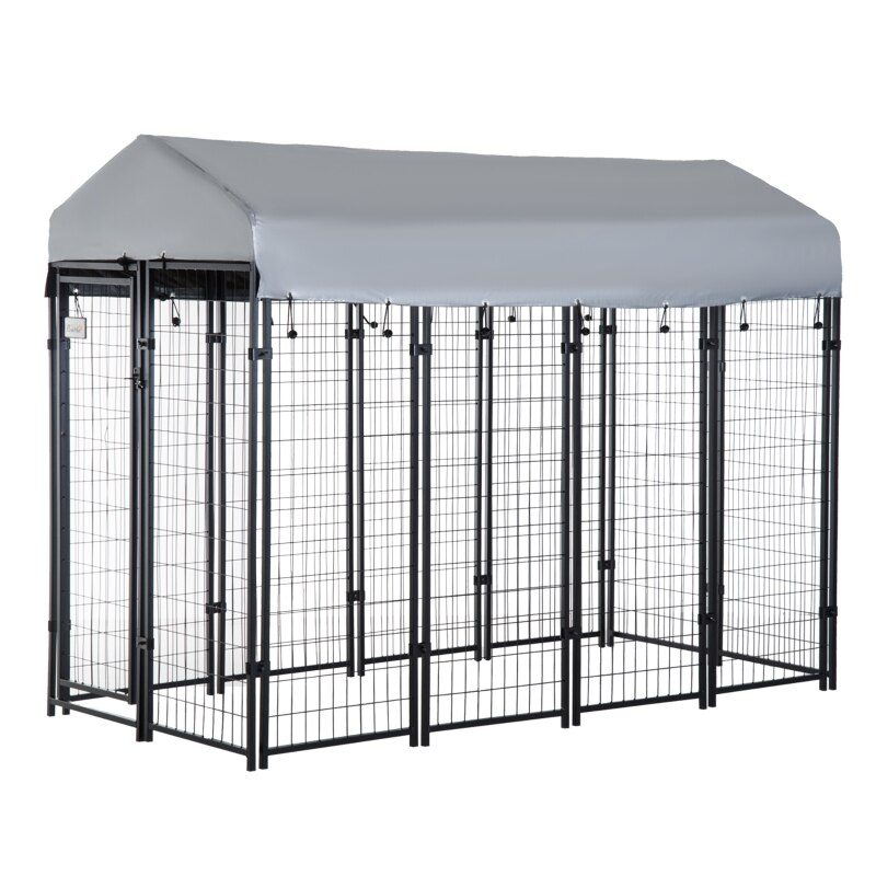 96" x 46" Outdoor Galvanized Metal Dog Kennel Playpen with UV and Water Resistant Tarp Cover