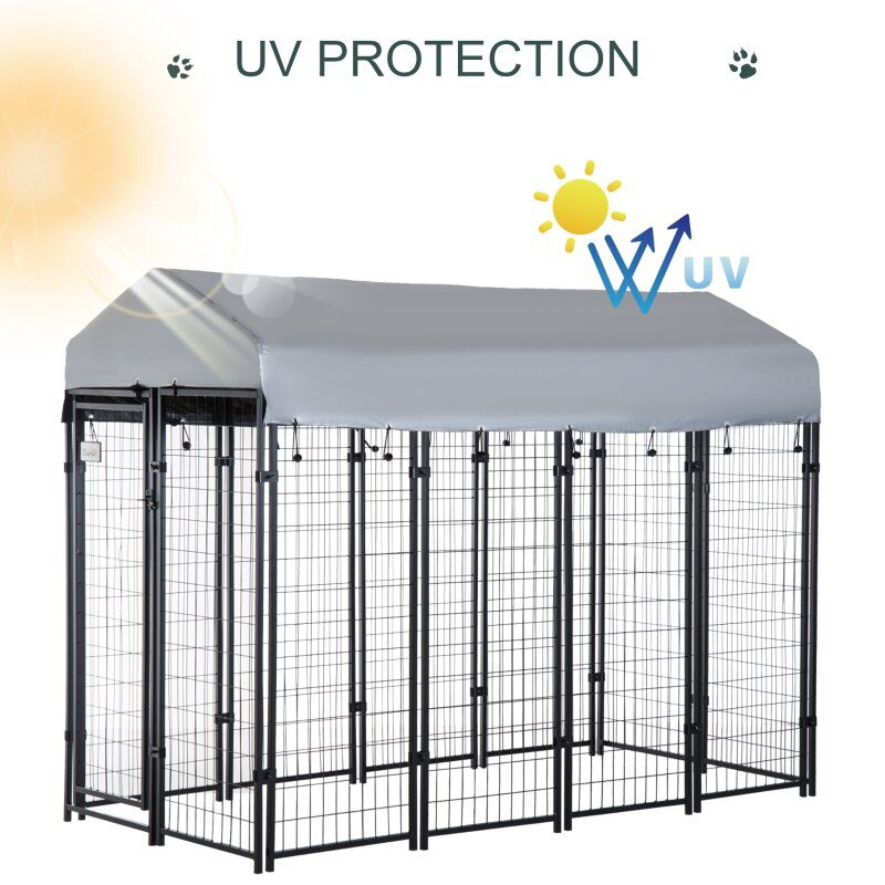 96" x 46" Outdoor Galvanized Metal Dog Kennel Playpen with UV and Water Resistant Tarp Cover