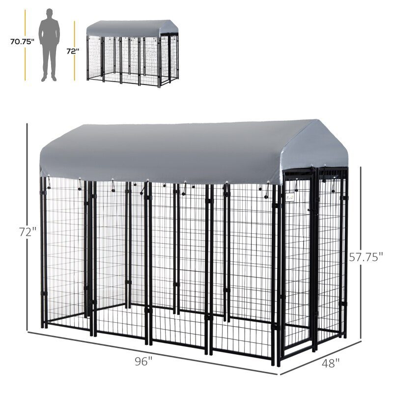 96" x 46" Outdoor Galvanized Metal Dog Kennel Playpen with UV and Water Resistant Tarp Cover