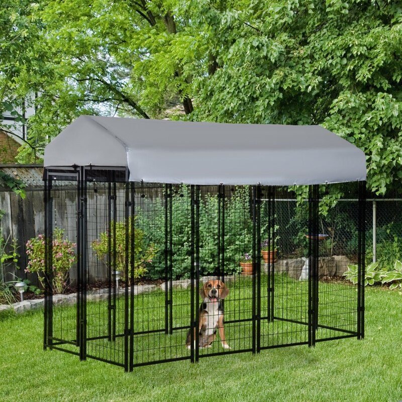 96" x 46" Outdoor Galvanized Metal Dog Kennel Playpen with UV and Water Resistant Tarp Cover