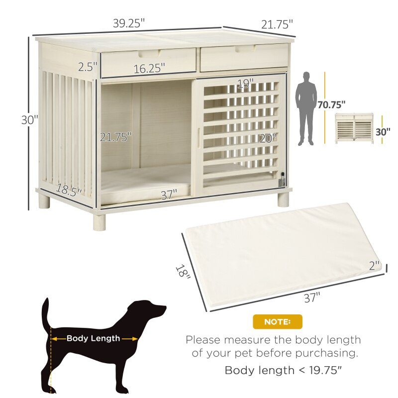 Pet Box End Table Dog Crate End Table with Cushion Sliding Door for Medium Dogs Wooden Wire Pet Kennel for Indoor Use, Natural