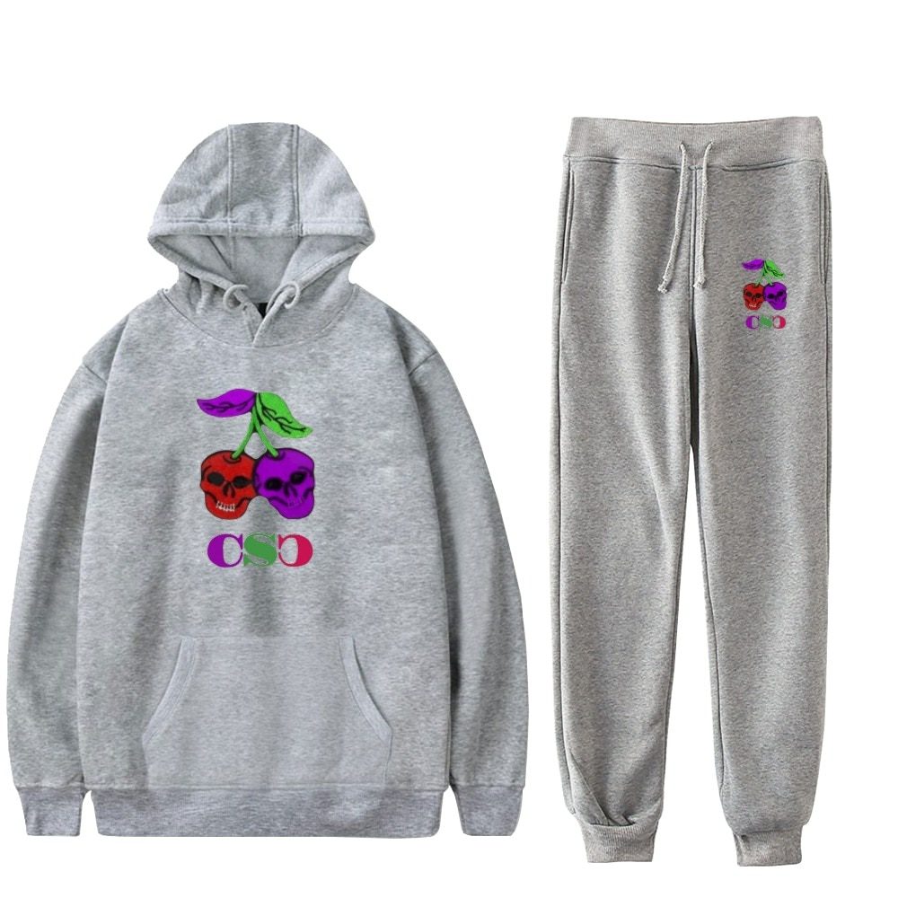 Fashion Cherry Skull Hoodies Sports Women Men Hot Two Piece Set Fashion Casual Autumn Winter Cherry Skull Hoodies Sets