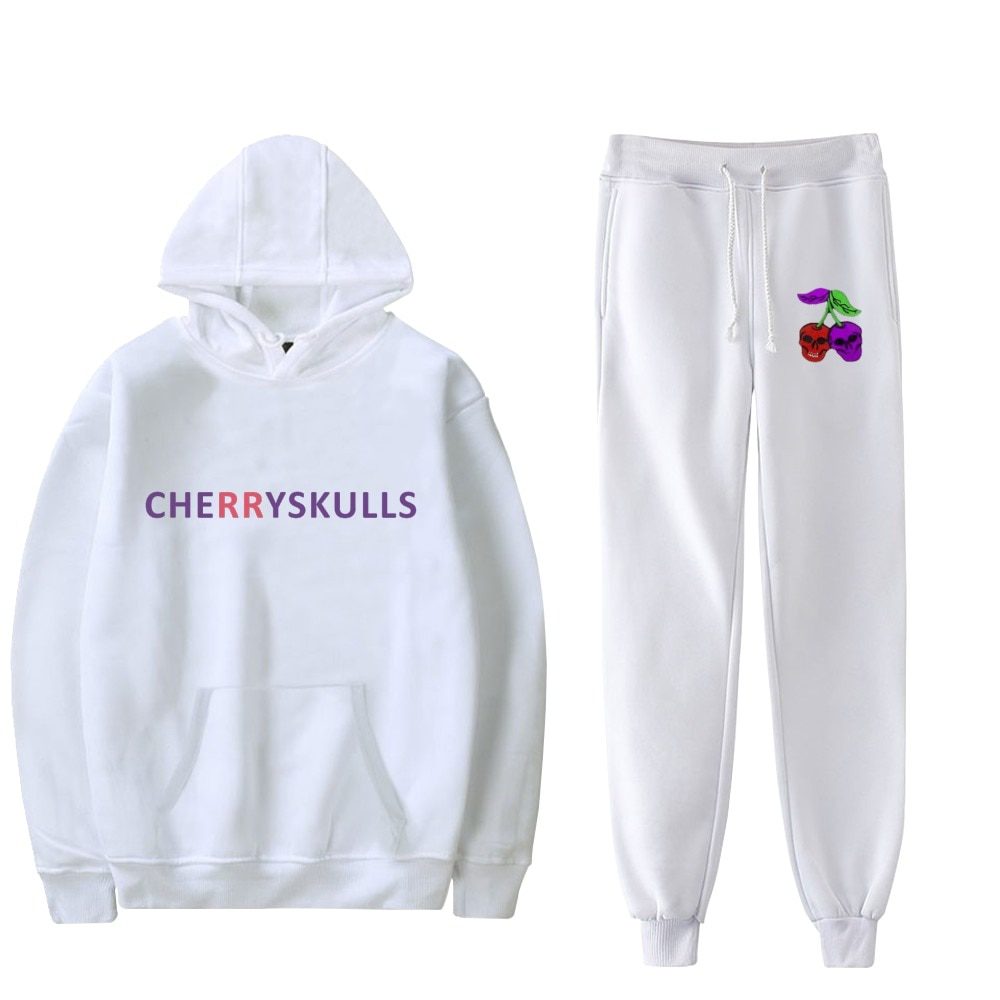 Fashion Cherry Skull Hoodies Sports Women Men Hot Two Piece Set Fashion Casual Autumn Winter Cherry Skull Hoodies Sets