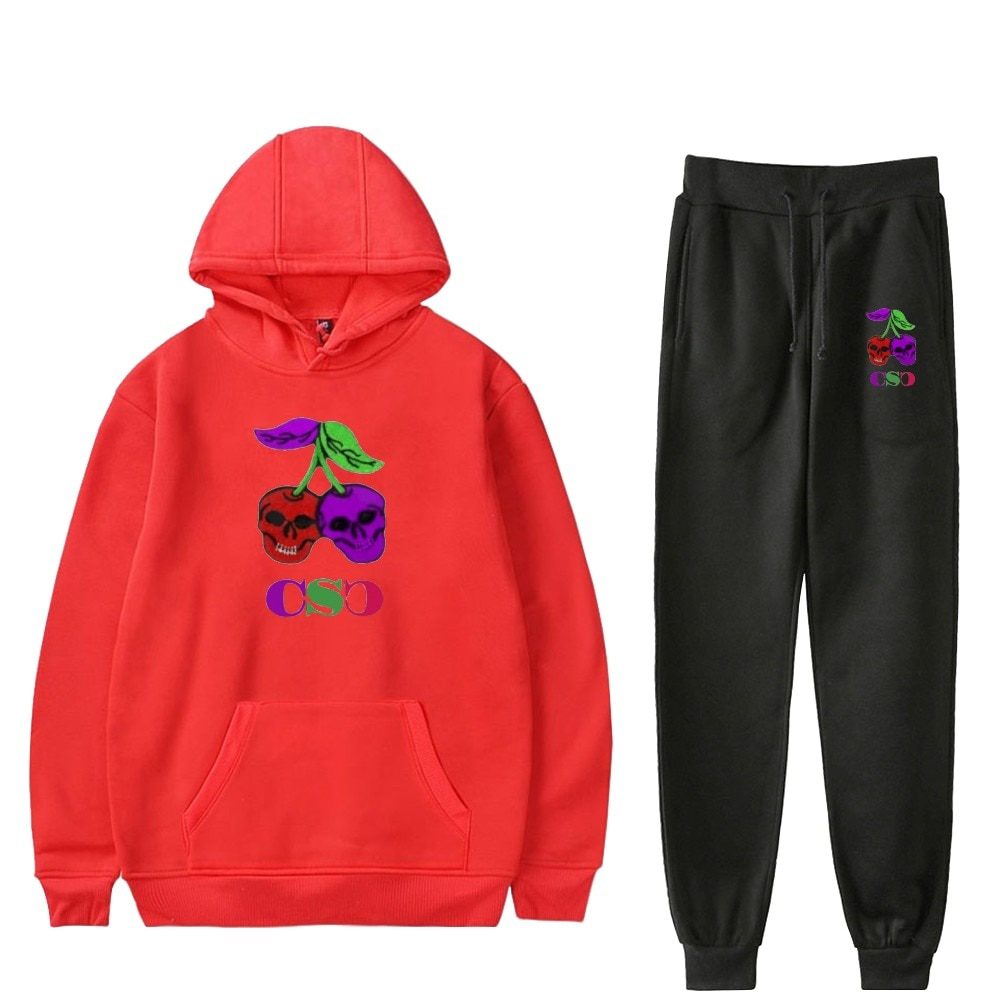 Fashion Cherry Skull Hoodies Sports Women Men Hot Two Piece Set Fashion Casual Autumn Winter Cherry Skull Hoodies Sets