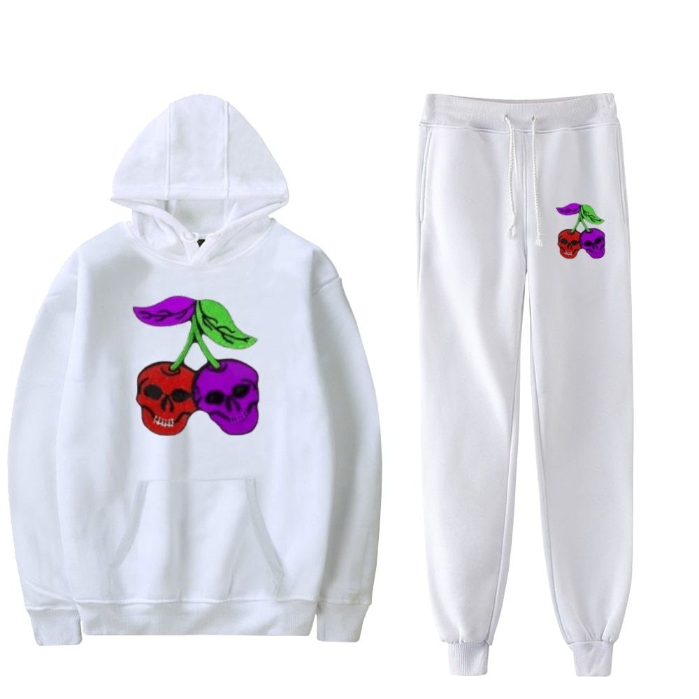 Fashion Cherry Skull Hoodies Sports Women Men Hot Two Piece Set Fashion Casual Autumn Winter Cherry Skull Hoodies Sets