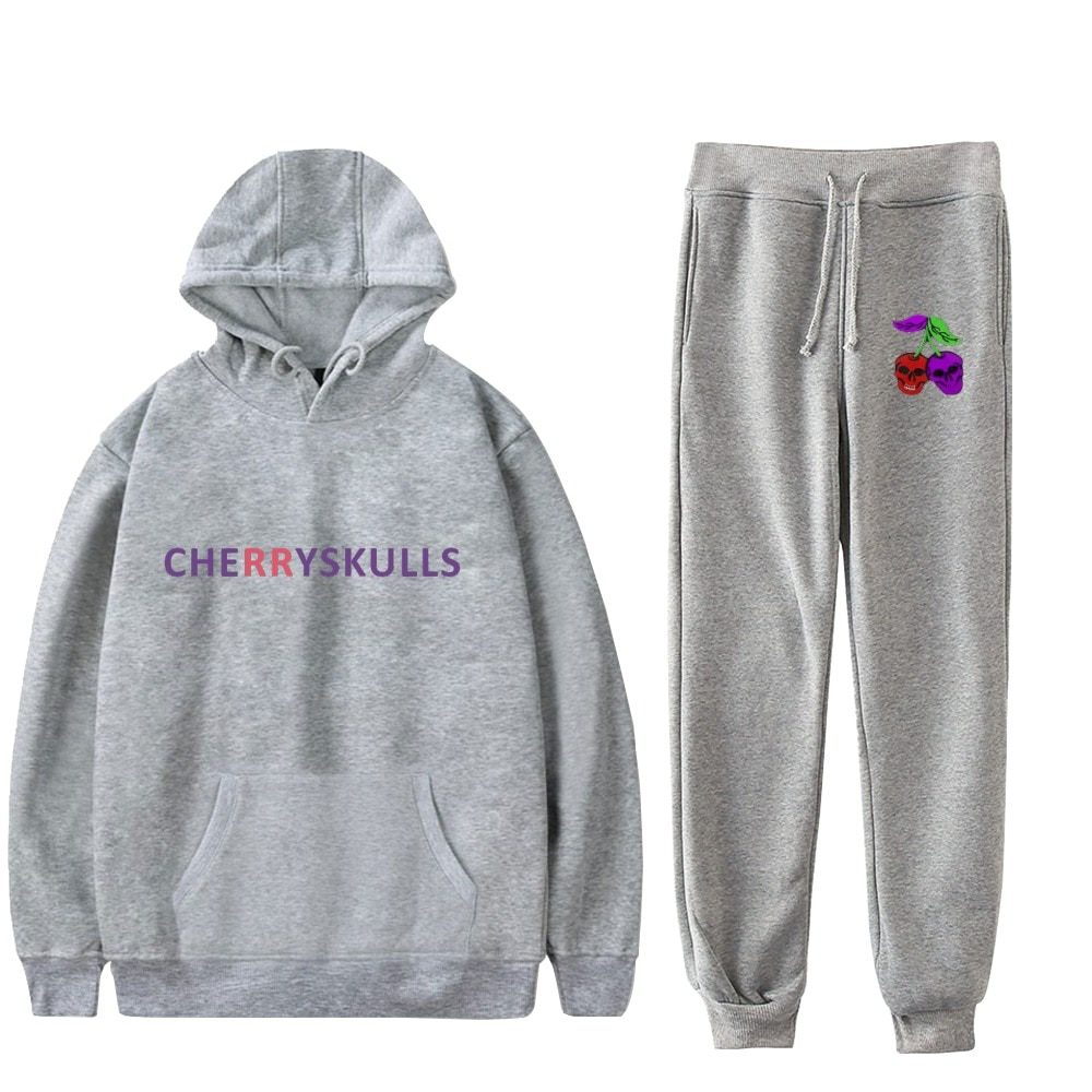 Fashion Cherry Skull Hoodies Sports Women Men Hot Two Piece Set Fashion Casual Autumn Winter Cherry Skull Hoodies Sets