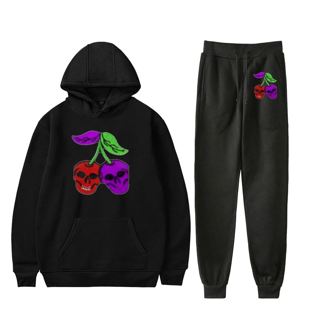 Fashion Cherry Skull Hoodies Sports Women Men Hot Two Piece Set Fashion Casual Autumn Winter Cherry Skull Hoodies Sets