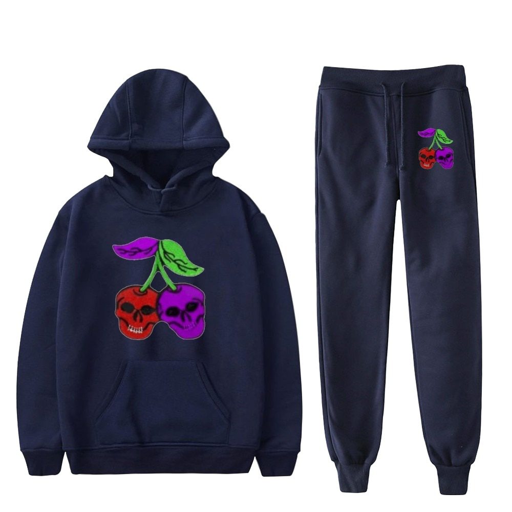 Fashion Cherry Skull Hoodies Sports Women Men Hot Two Piece Set Fashion Casual Autumn Winter Cherry Skull Hoodies Sets