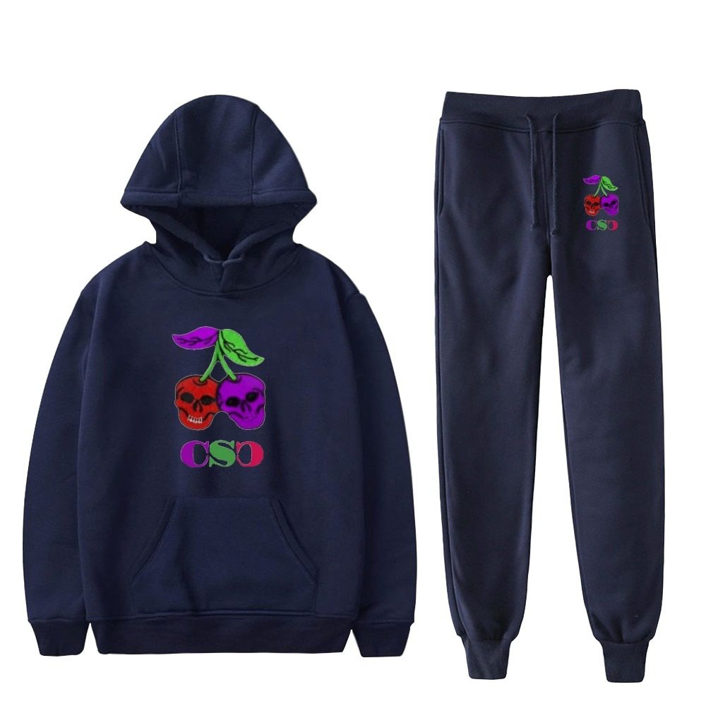 Fashion Cherry Skull Hoodies Sports Women Men Hot Two Piece Set Fashion Casual Autumn Winter Cherry Skull Hoodies Sets