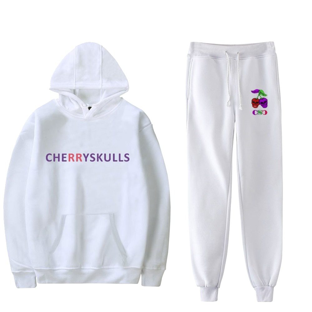 Fashion Cherry Skull Hoodies Sports Women Men Hot Two Piece Set Fashion Casual Autumn Winter Cherry Skull Hoodies Sets