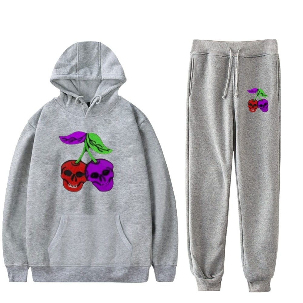 Fashion Cherry Skull Hoodies Sports Women Men Hot Two Piece Set Fashion Casual Autumn Winter Cherry Skull Hoodies Sets