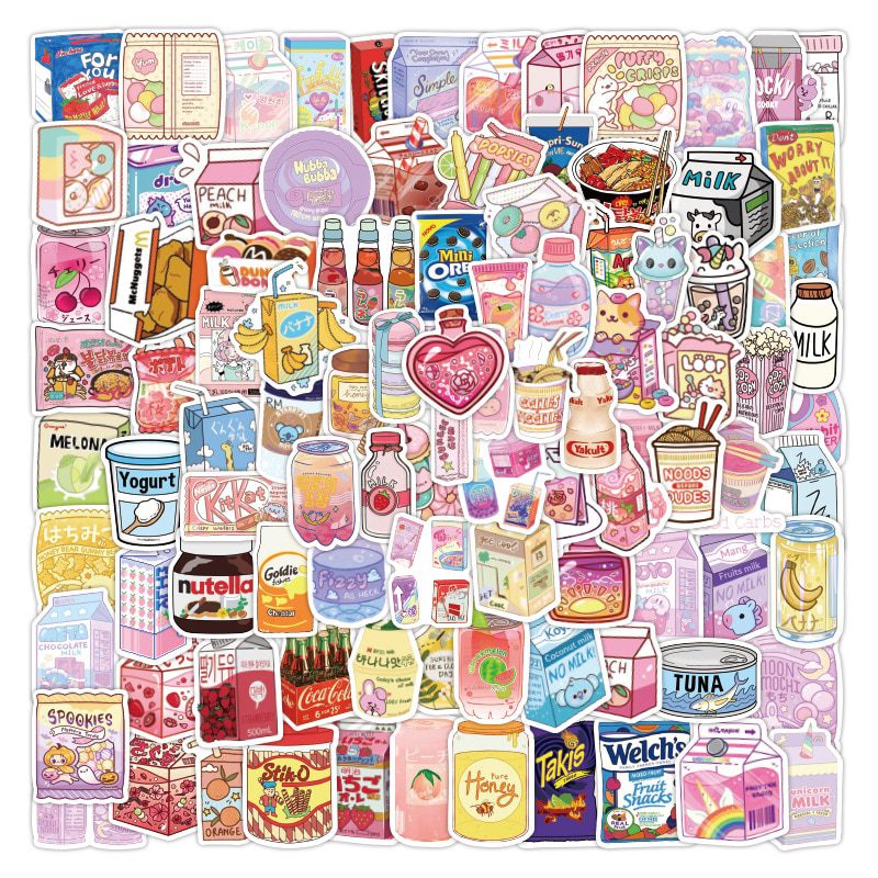 60pcs /pack Milk Fruit Jams Bottles Snack Stickers Sweet Beverage Cartoon Handbook Stickers