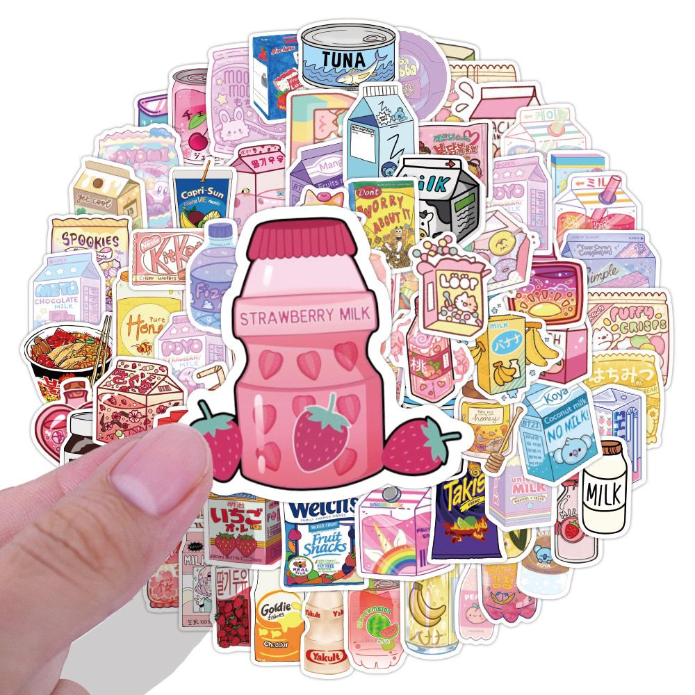 60pcs /pack Milk Fruit Jams Bottles Snack Stickers Sweet Beverage Cartoon Handbook Stickers