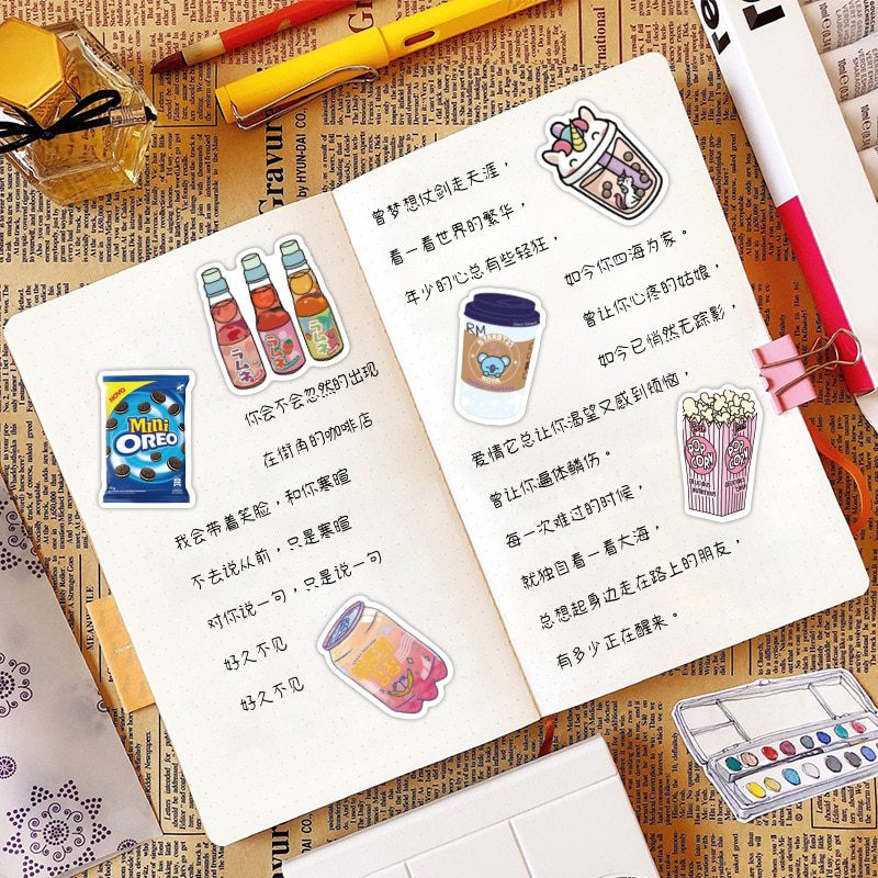 60pcs /pack Milk Fruit Jams Bottles Snack Stickers Sweet Beverage Cartoon Handbook Stickers