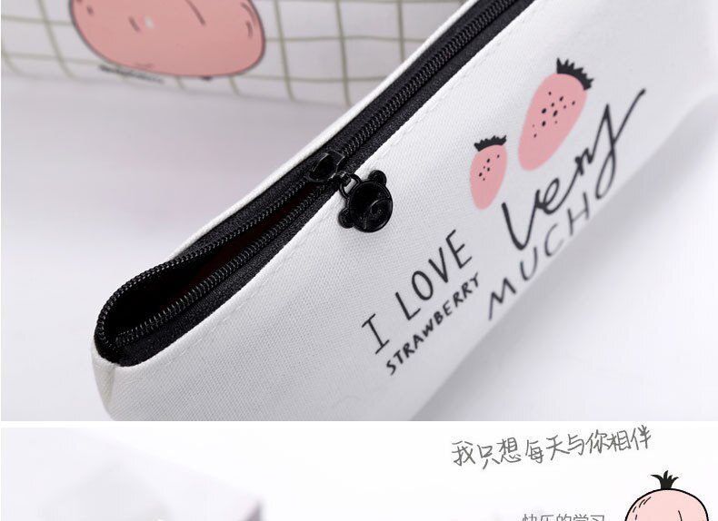 Fresh Cute Fruit Canvas Pencil Case Strawberry Pomegranate Zipper Pen Case Big Capacity School Supply Student Stationery