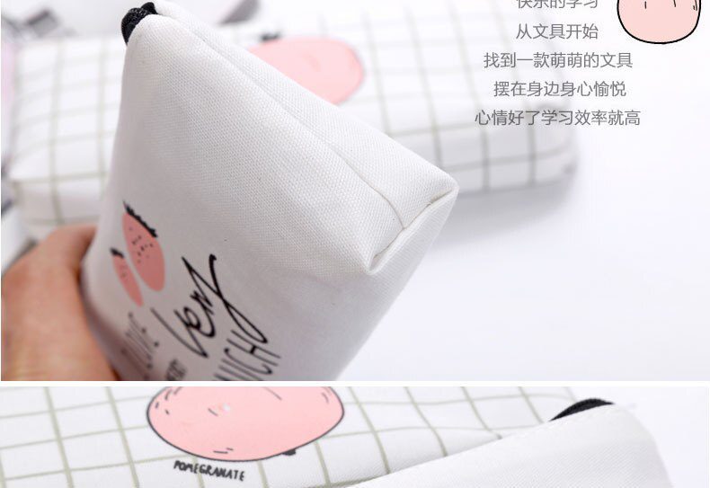 Fresh Cute Fruit Canvas Pencil Case Strawberry Pomegranate Zipper Pen Case Big Capacity School Supply Student Stationery