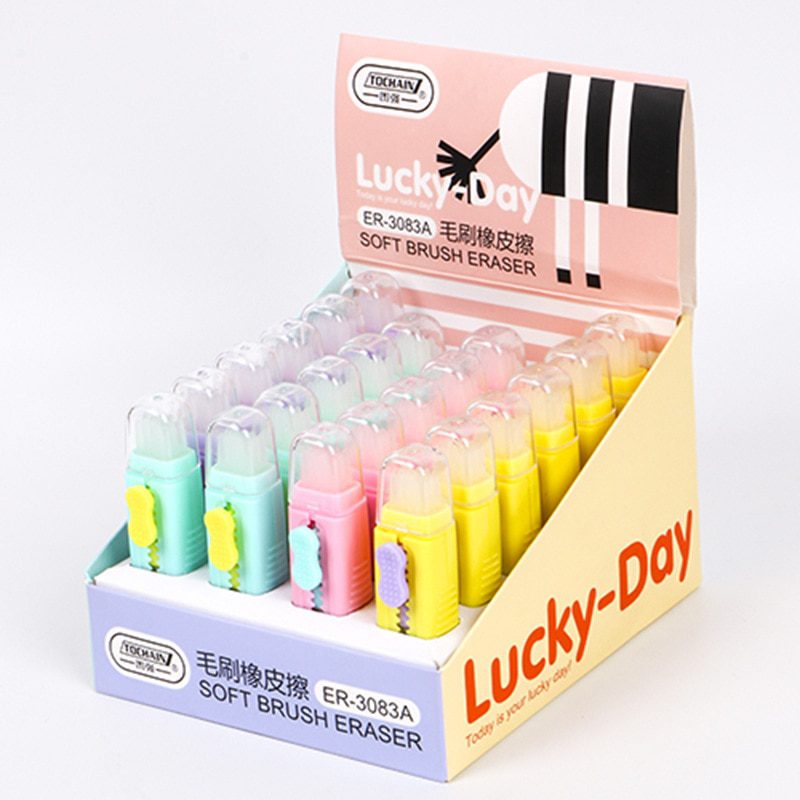 2 pcs Candy Pushing Eraser With Soft Brush Correction for Pencil School Student Stationery Eraser