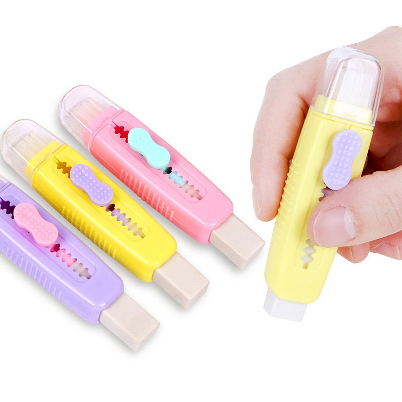 2 pcs Candy Pushing Eraser With Soft Brush Correction for Pencil School Student Stationery Eraser