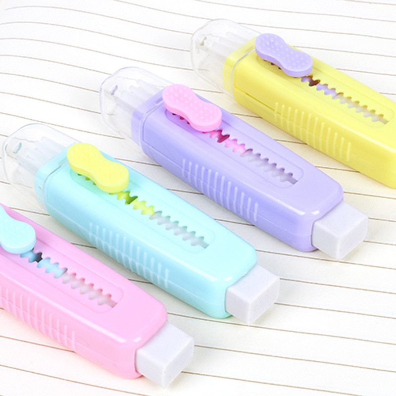 2 pcs Candy Pushing Eraser With Soft Brush Correction for Pencil School Student Stationery Eraser