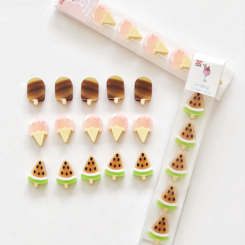 5pcs /Pack Cute Summer Style Watermelon Ice Cream Rubber Eraser Students Use Stationery