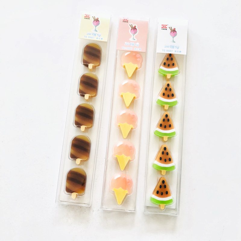 5pcs /Pack Cute Summer Style Watermelon Ice Cream Rubber Eraser Students Use Stationery