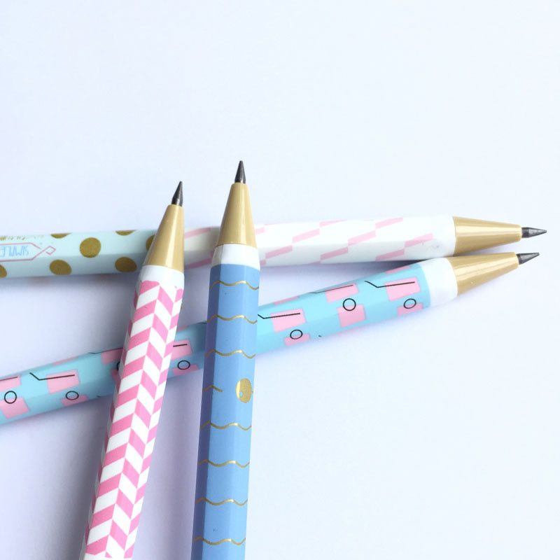 3X Fresh Pastel Dots Wave Striped Press Automatic Mechanical Pencils School Office Supply Stationery 2.0mm